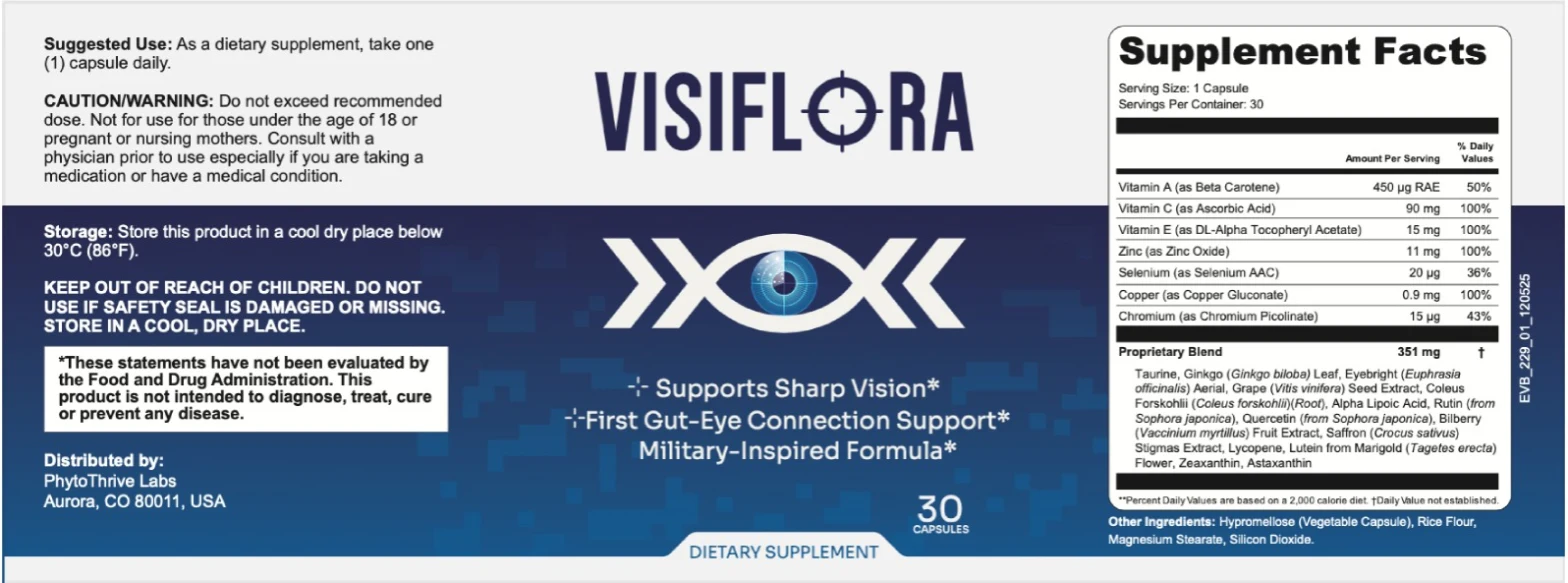 VisiFlora Supplement Facts label with suggested use and cautions